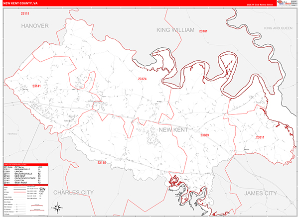 New Kent County, VA Zip Code Map